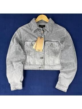 NWT Vero Moda Denim Cropped Jacket Acid Wash Gray Button Up Womens Trendy Y2K S